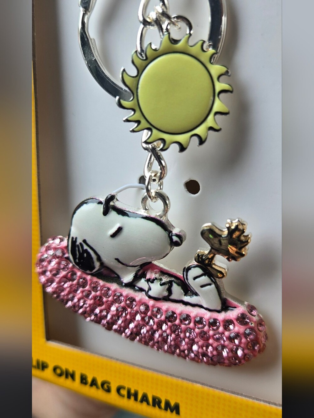 Peanuts Snoopy & Woodstock Silver And Rhinestone Bag Charm, New In Box